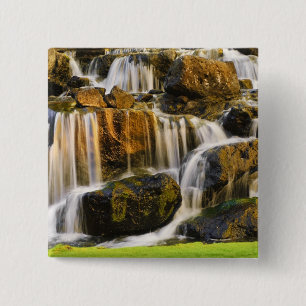 Bóton Quadrado 5.08cm Ilha Grande, Havaí. Córrego em cascata, Ilha Grand