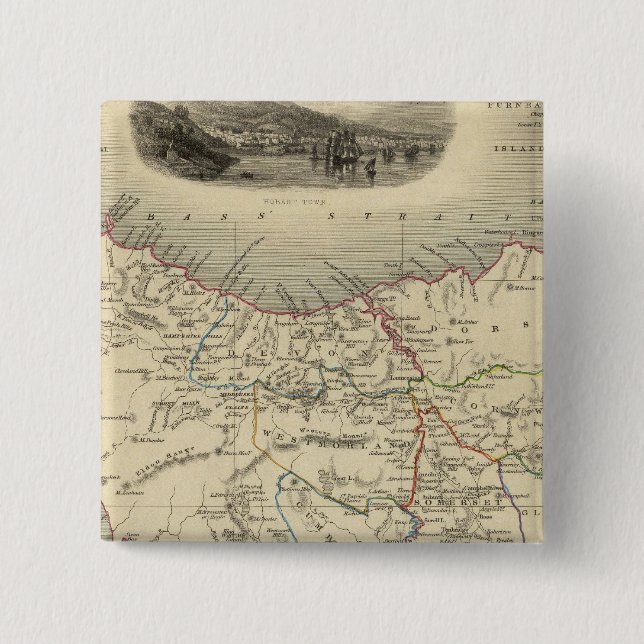 Bóton Quadrado 5.08cm Ilha Van Diemen ou Tasmânia (Frente)