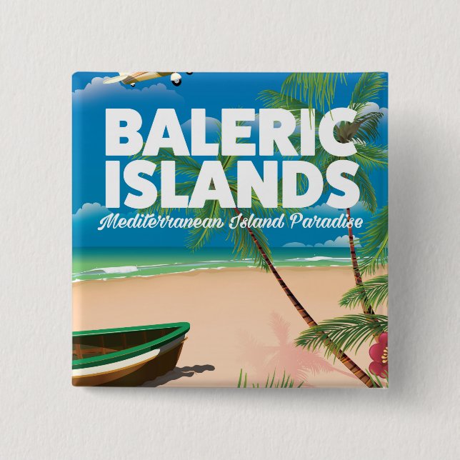 Bóton Quadrado 5.08cm ilhas baleares paraíso mediterrâneo (Frente)