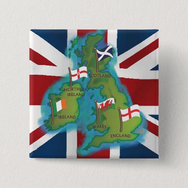 Bóton Quadrado 5.08cm Ilhas Britânicas (Frente)