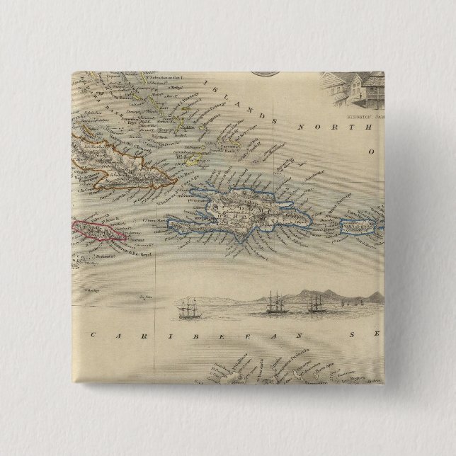 Bóton Quadrado 5.08cm Ilhas da Índia Ocidental 3 (Frente)