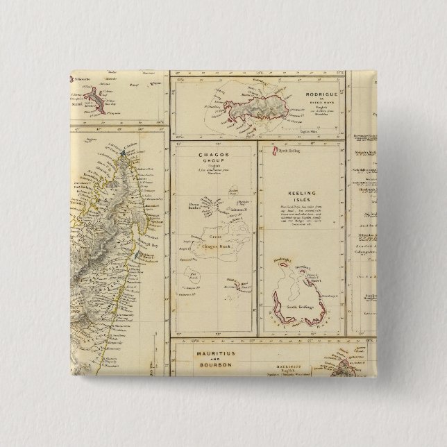 Bóton Quadrado 5.08cm Ilhas do Oceano Índico (Frente)