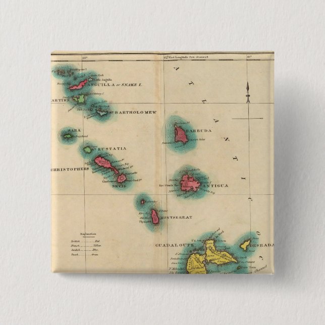 Bóton Quadrado 5.08cm Ilhas Leeward (Frente)