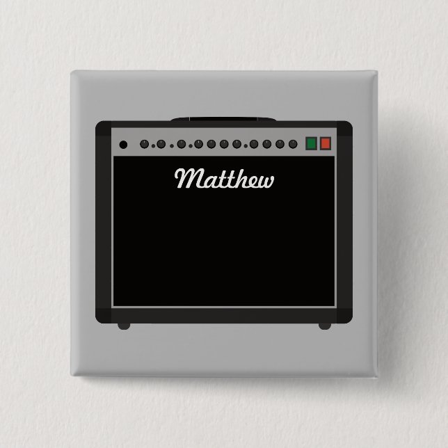 Bóton Quadrado 5.08cm Ilustração Amplificadora Personalizada para Músico (Frente)