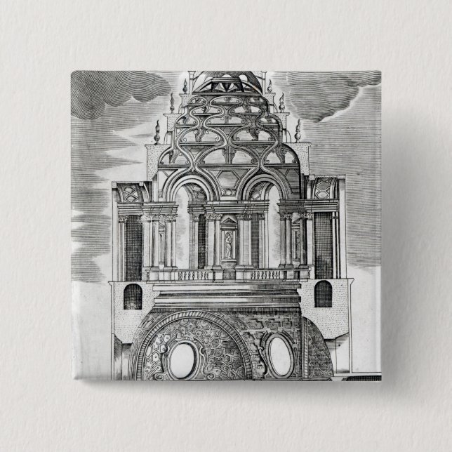 Bóton Quadrado 5.08cm Ilustração arquitectónica (Frente)