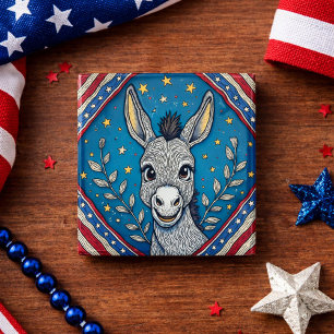 Bóton Quadrado 5.08cm Ilustração Azul Patriótica de Burro