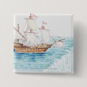 Bóton Quadrado 5.08cm Ilustração da borda de aproximação do navio da