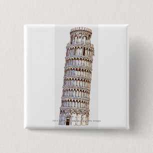 Bóton Quadrado 5.08cm Ilustração da torre de Pisa