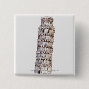 Bóton Quadrado 5.08cm Ilustração da torre de Pisa