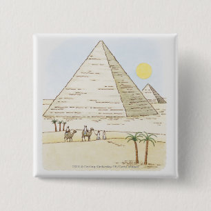 Bóton Quadrado 5.08cm Ilustração das pirâmides e dos homens com camel