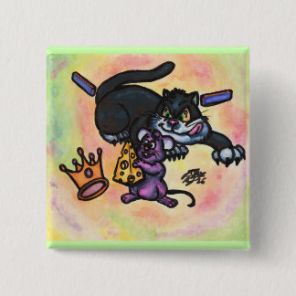 Bóton Quadrado 5.08cm Ilustração de Desenho Animado Gato Rato Queijo Cor