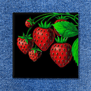 Bóton Quadrado 5.08cm Ilustração de Morangos Frescos Vintage