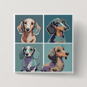 Bóton Quadrado 5.08cm Ilustração de Quatro Dachshances