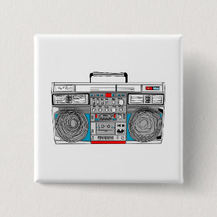 Bóton Quadrado 5.08cm ilustração do boombox 80s