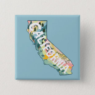 Bóton Quadrado 5.08cm Ilustração do Mapa do Estado da Califórnia