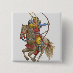 Bóton Quadrado 5.08cm Ilustração do samurai a cavalo que guardara o ar