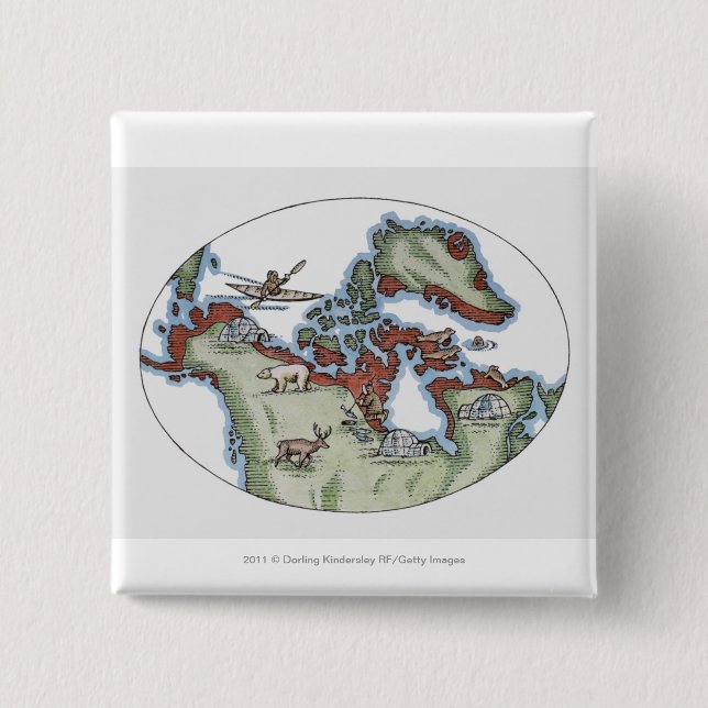 Bóton Quadrado 5.08cm Ilustração do território do Inuit (Frente)