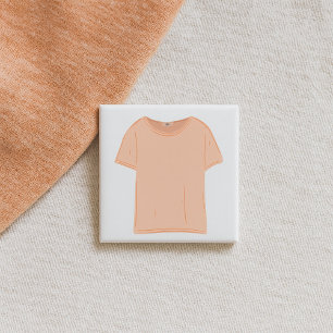 Bóton Quadrado 5.08cm Ilustração Minimalista de Camiseta Pêssego