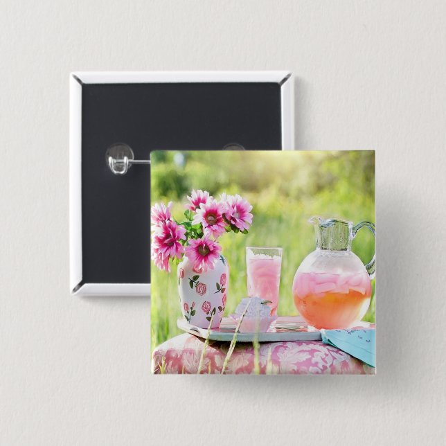 Bóton Quadrado 5.08cm Imagem de limonada rosa (Frente & Verso)