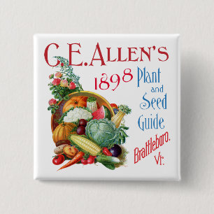 Bóton Quadrado 5.08cm Imagem do C.E. Allen's 1898 Vegetais e Guia de Sem