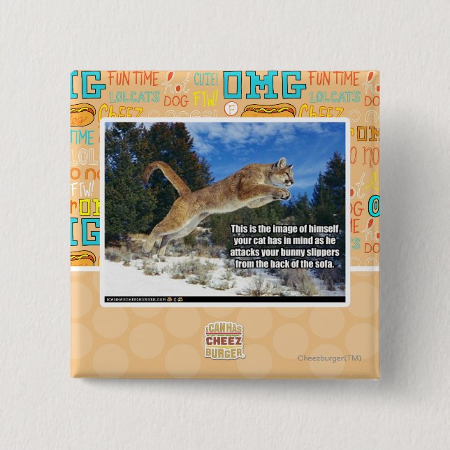 Bóton Quadrado 5.08cm Imagem do gato (Frente)