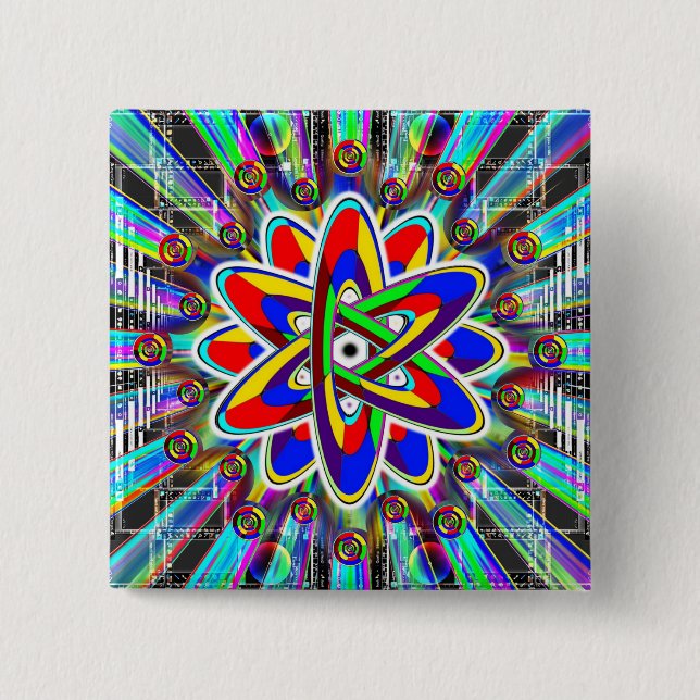 Bóton Quadrado 5.08cm Imagem Impossível Atômica do Rainbow (Frente)