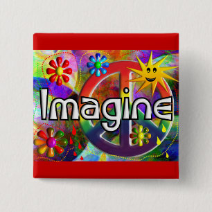 Bóton Quadrado 5.08cm "Imagine" presentes dos anos 70 de Psychadelic