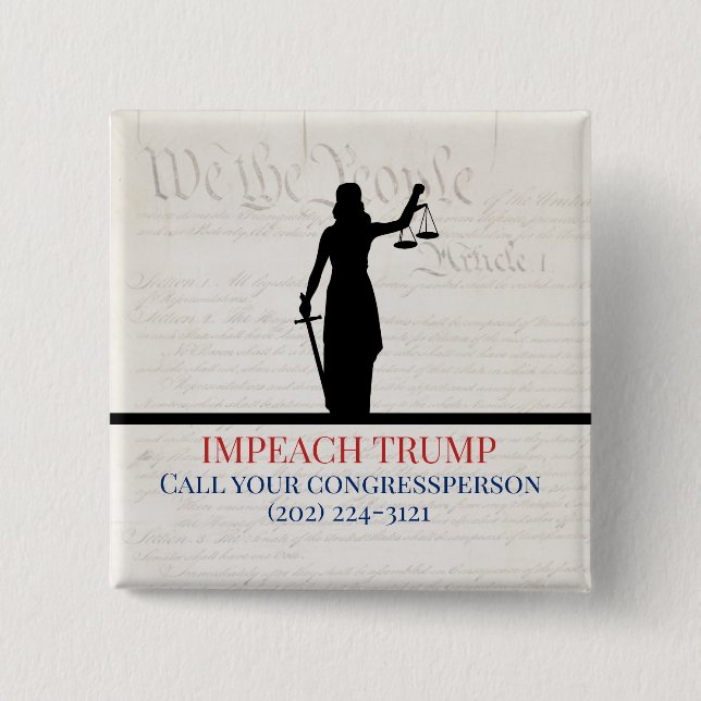 Bóton Quadrado 5.08cm Impeach Trump Chamar Congresso Lady Justice (Frente)