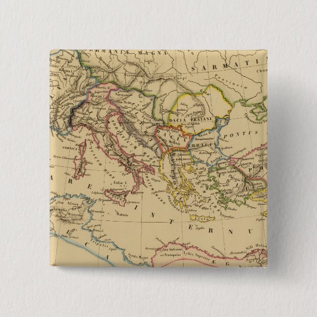 Bóton Quadrado 5.08cm Império Romano sob Constantino e Trajano (Frente)