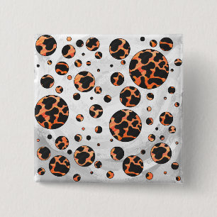 Bóton Quadrado 5.08cm Impressão Bolinhas de preto e laranja