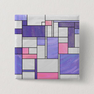 Bóton Quadrado 5.08cm Impressão branco roxo cor-de-rosa de Mondrian