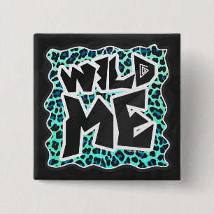 Bóton Quadrado 5.08cm Impressão de Leopardo Negro e Teal
