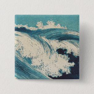Bóton Quadrado 5.08cm Impressão de Oceano de Ondas Azuis Antigas Japones