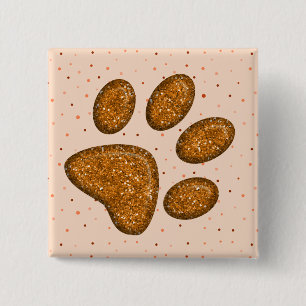 Bóton Quadrado 5.08cm impressão de pata de gato cintilante - laranja