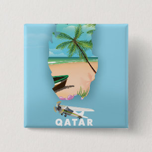 Bóton Quadrado 5.08cm impressão de pôster de viagem ilustrado do Catar