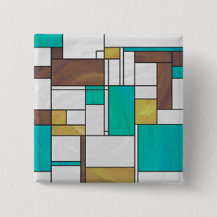 Bóton Quadrado 5.08cm Impressão de Teal Amarelo Mondrian
