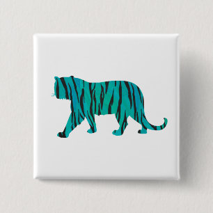 Bóton Quadrado 5.08cm Impressão de Tiger Preto e Teal