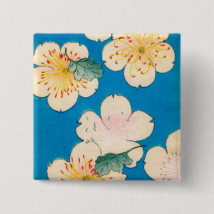 Bóton Quadrado 5.08cm Impressão de Woodblock da cor das flores do