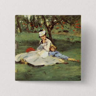 Bóton Quadrado 5.08cm Impressionista Manet Pintura da Família Francesa