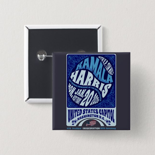 Bóton Quadrado 5.08cm Inauguração de Kamala Harris Jan 20 2025 (Frente & Verso)