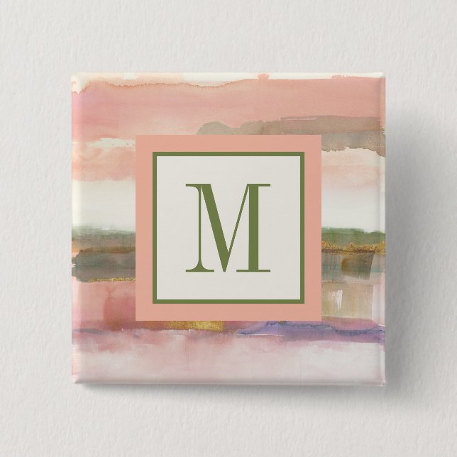 Bóton Quadrado 5.08cm Influência do monograma | da colheita do ouro da (Frente)