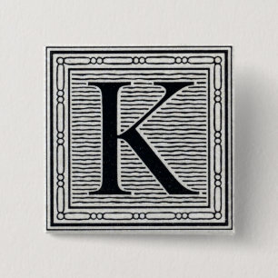 Bóton Quadrado 5.08cm Inicial de Woodblock do Woodcut da letra de bloco