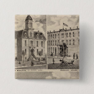 Bóton Quadrado 5.08cm Insane Hospital, Edifício da Escola Pública, Min