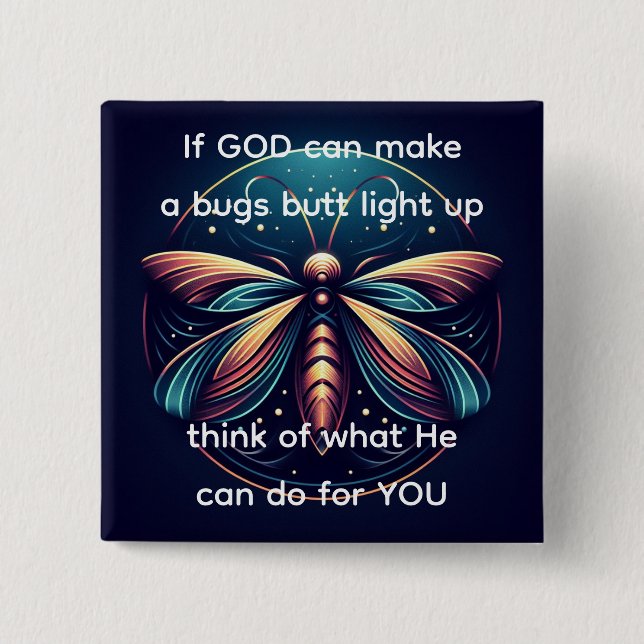 Bóton Quadrado 5.08cm Insetos Bumbum Acende Firefly inseto  Engraçado (Frente)