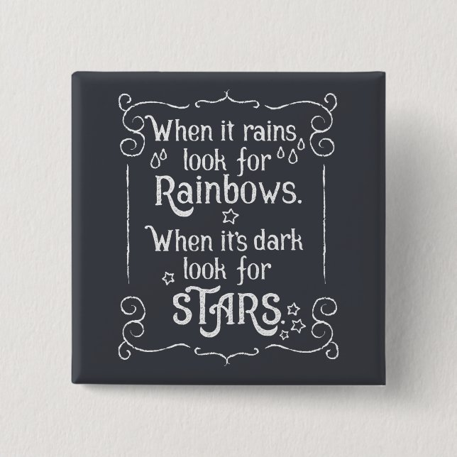 Bóton Quadrado 5.08cm Inspiração quando chover e botão escuro do Pin (Frente)