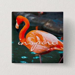 Bóton Quadrado 5.08cm Inspire Script Pink Flamingo Photo Modern Na moda