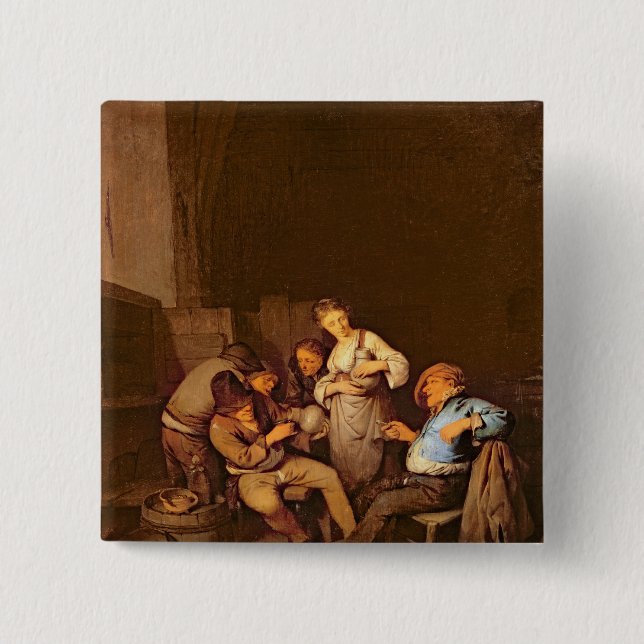 Bóton Quadrado 5.08cm Interior de uma taberna holandesa (Frente)