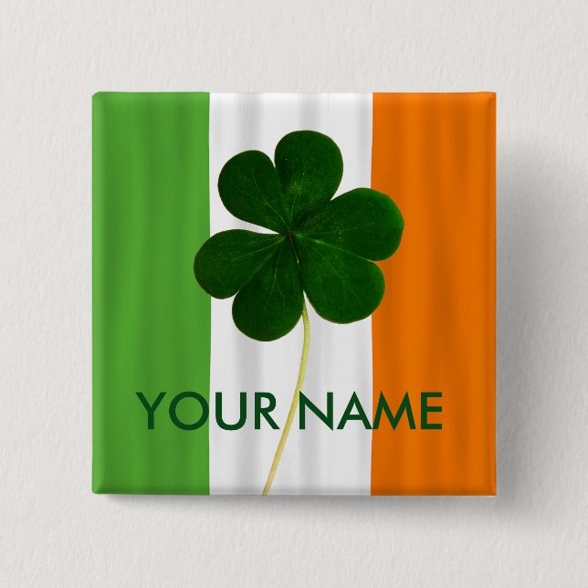 Bóton Quadrado 5.08cm Irish Flag Ireland Shamrock Clover Volunteer (Frente)