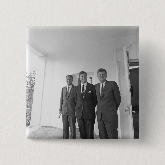 Bóton Quadrado 5.08cm Irmãos, Presidente John Kennedy, Robert & Ted (Frente)