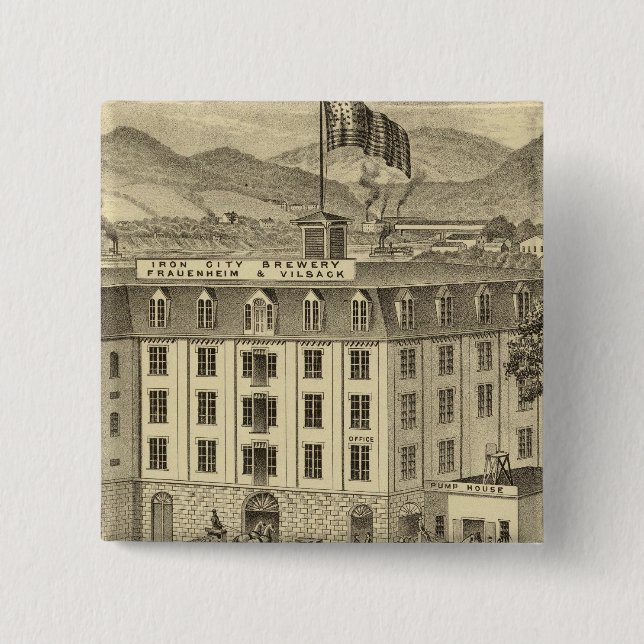 Bóton Quadrado 5.08cm Iron City Brewery, Frauenheim e Vilsack (Frente)